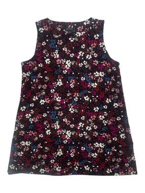 J Jill Wearever Tank Top Women's XS Black Floral Sleeveless Side Slits Preppy